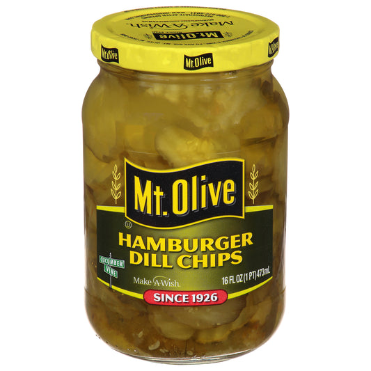 Mt Olive Hamburger Dill Chips Pickles 16 fl oz Jar