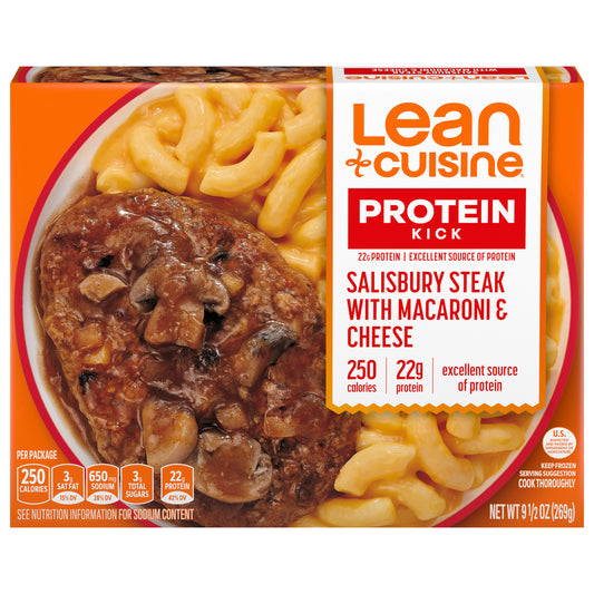 Lean Cuisine Salisbury Steak with Macaroni and Cheese, Protein Kick Microwave Meal, Microwave Steak Dinner, Frozen Dinner for One 9.5 oz.