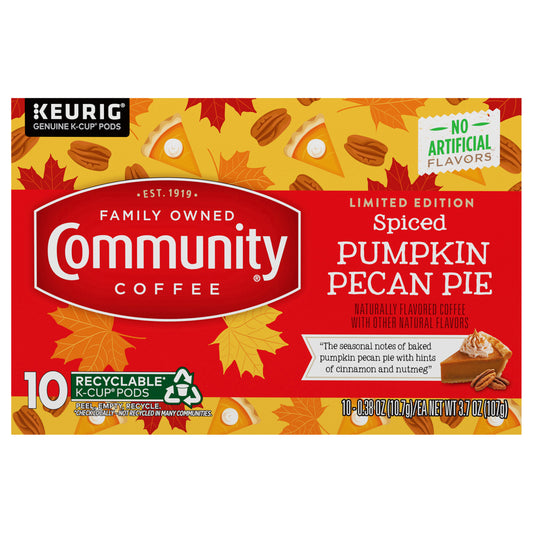 Community Coffee Spiced Pumpkin Pecan Pie Medium Roast Single Serve 10 ct Box
