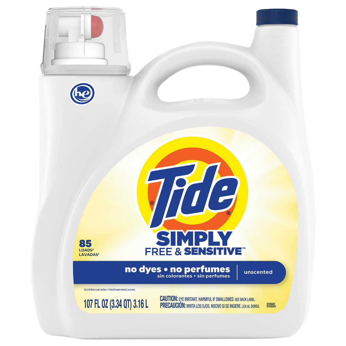 Tide Simply Liquid Laundry Detergent, Refreshing Breeze Scent, 85 Loads, 107 fl oz, All-In-One Detergent - Free & Senstive