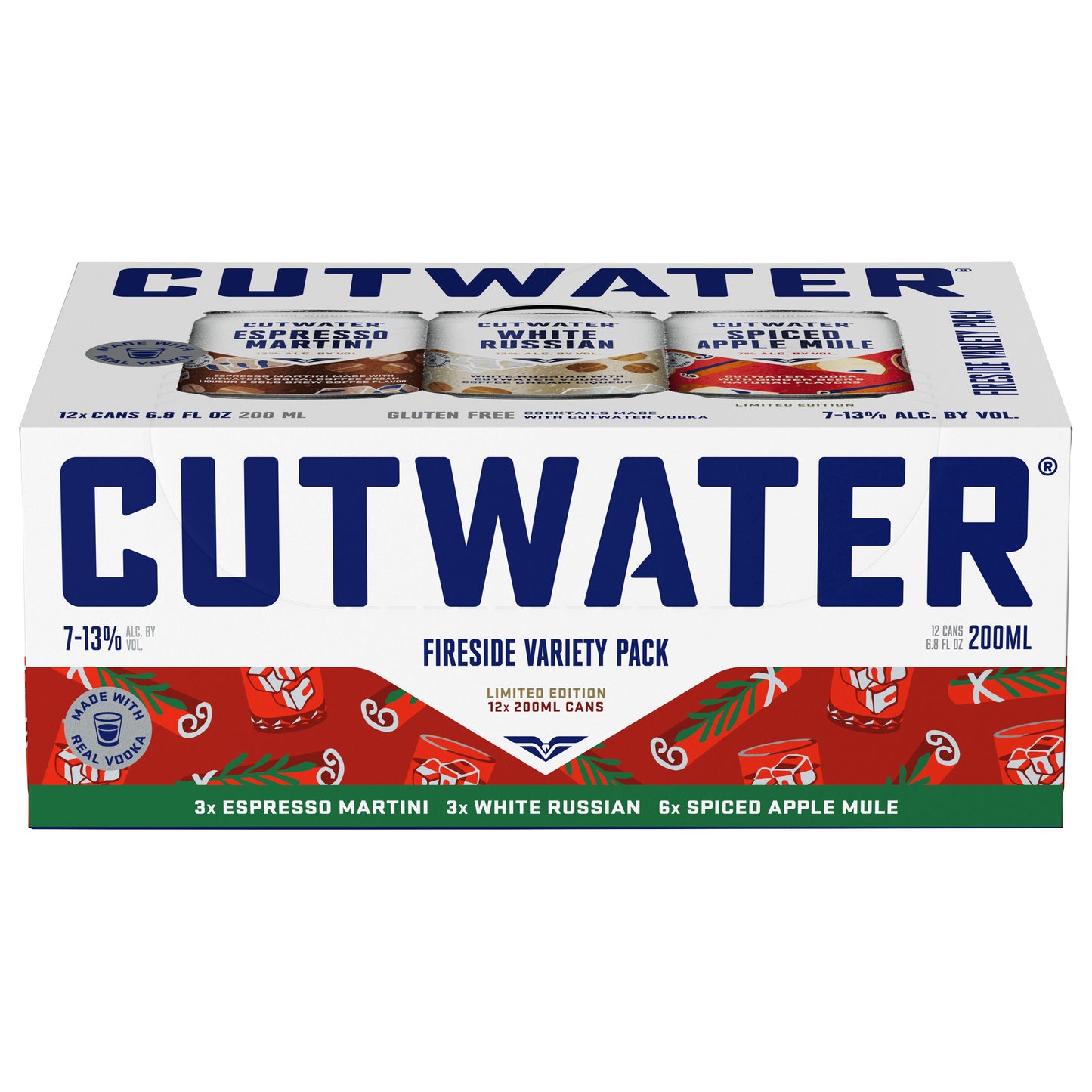 Cutwater Fireside Variety Pack Espresso Martini/ White Russian/ Spiced Apple Mule Vodka 12 - 6.8 fl oz Cans