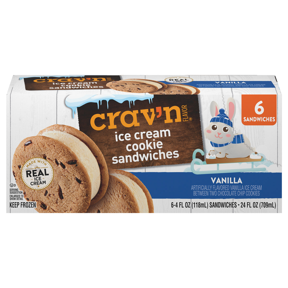 Crav'n Flavor Vanilla Ice Cream Cookie Sandwiches 6 ea