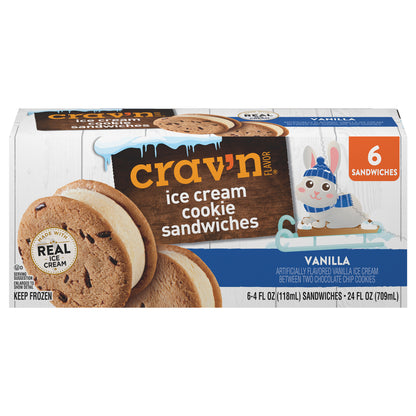 Crav'n Flavor Vanilla Ice Cream Cookie Sandwiches 6 ea