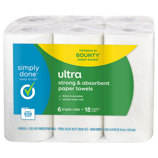 Simply Done 2-Ply Ultra Strong & Absorbent Triple Paper Towels 6 Rolls