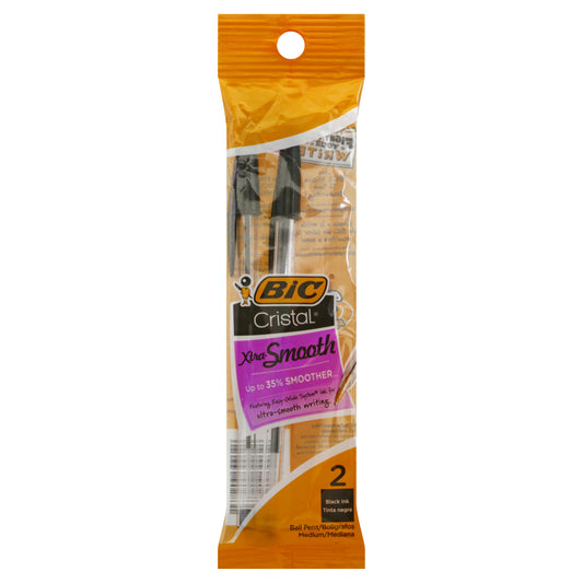 BiC Cristal Black Ink Xtra Smooth Medium Ball Pens 2 ea