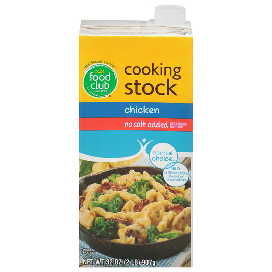 Food Club Essential Choice No Salt Added Chicken Cooking Stock 32 oz