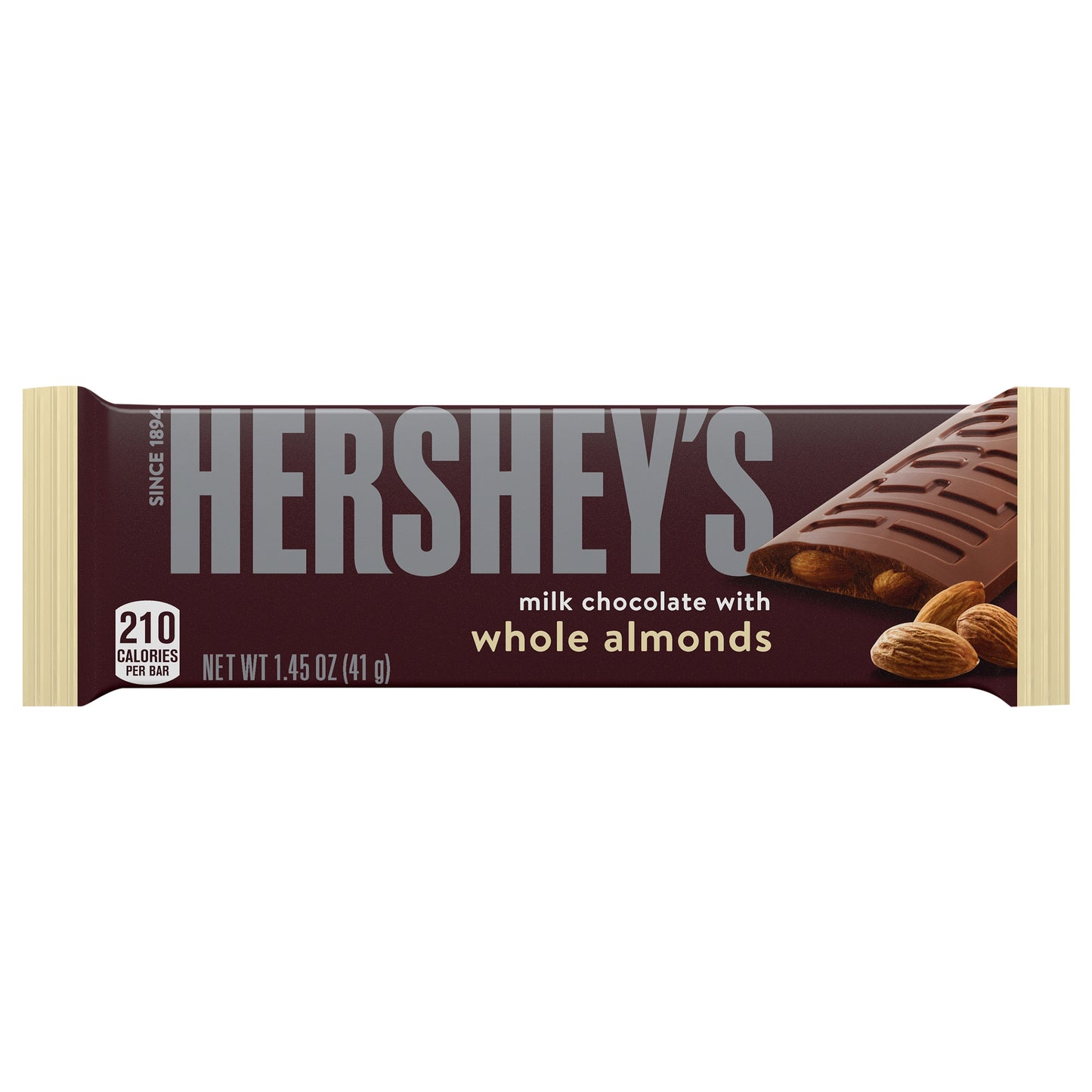 HERSHEY'S Milk Chocolate with Whole Almonds Full Size, Candy Bar, 1.45 oz