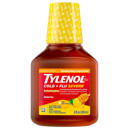 Tylenol Cold + Flu Severe Daytime Liquid, Warming Honey Lemon, 8 Fl. Oz