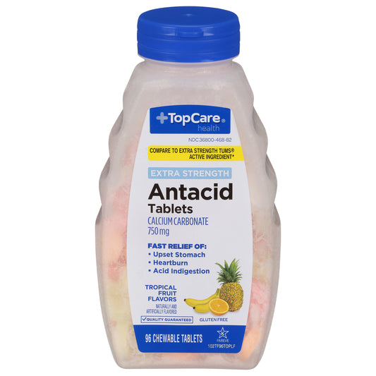 TopCare Health 750 mg Extra Strength Tropical Fruit Flavors Antacid 96 Chewable Tablets