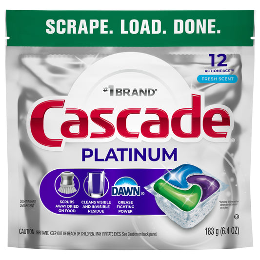 Cascade Platinum Dishwasher Pods, Dishwasher Detergent, Dish Detergent Soap, Fresh, 12 count - 6.4OZ