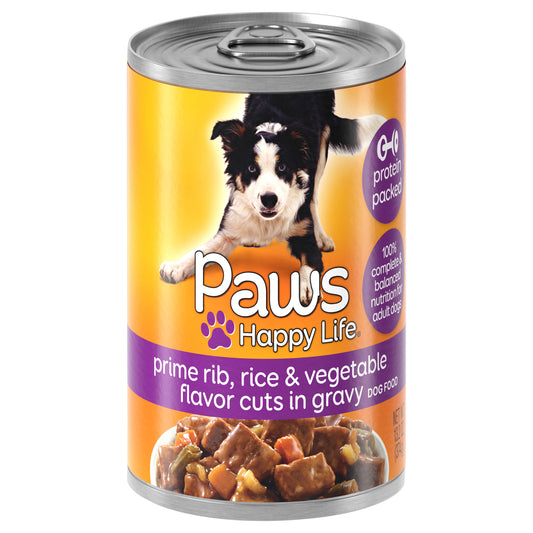 Paws Happy Life Adult Cuts in Gravy Prime Rib, Rice & Vegetable Flavor Dog Food 13.2 oz