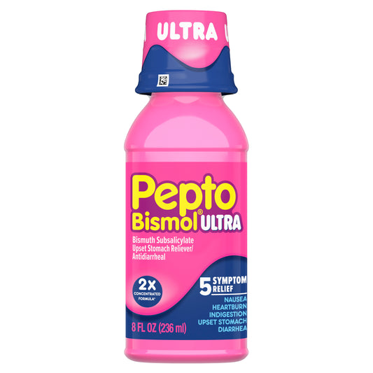 Pepto Bismol Liquid Ultra for Nausea, Heartburn, Indigestion, Upset Stomach, and Diarrhea - 5 Symptom Fast Relief, Original Flavor 8 oz