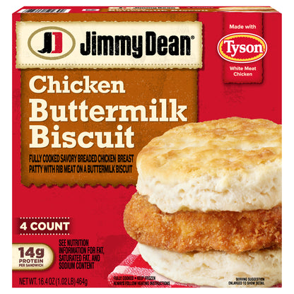 Jimmy Dean Buttermilk Chicken Biscuit Breakfast Sandwiches, 4 ct, 16 oz Box