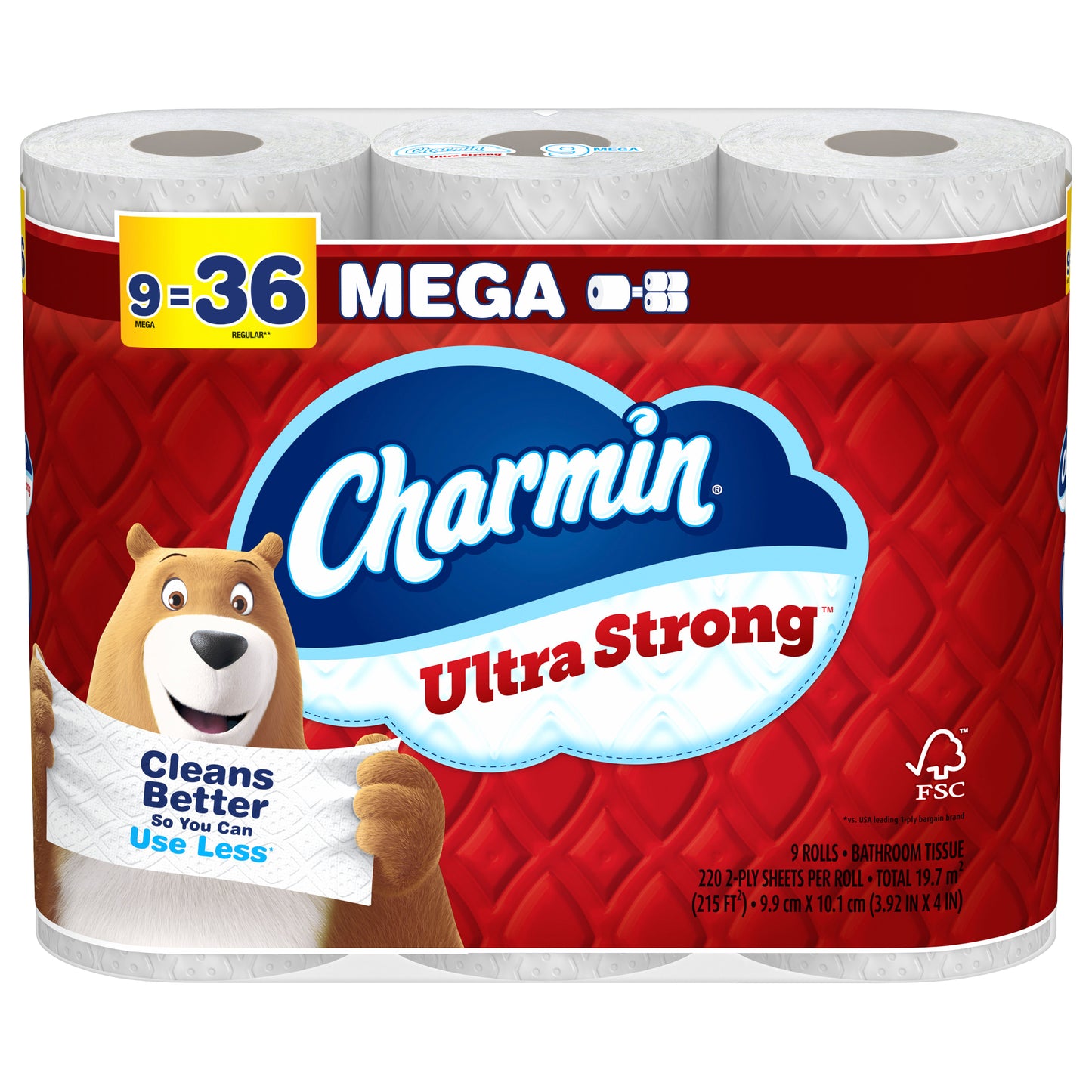 Charmin Ultra Strong Toilet Paper 9 Mega Rolls, 220 Sheets Per Roll