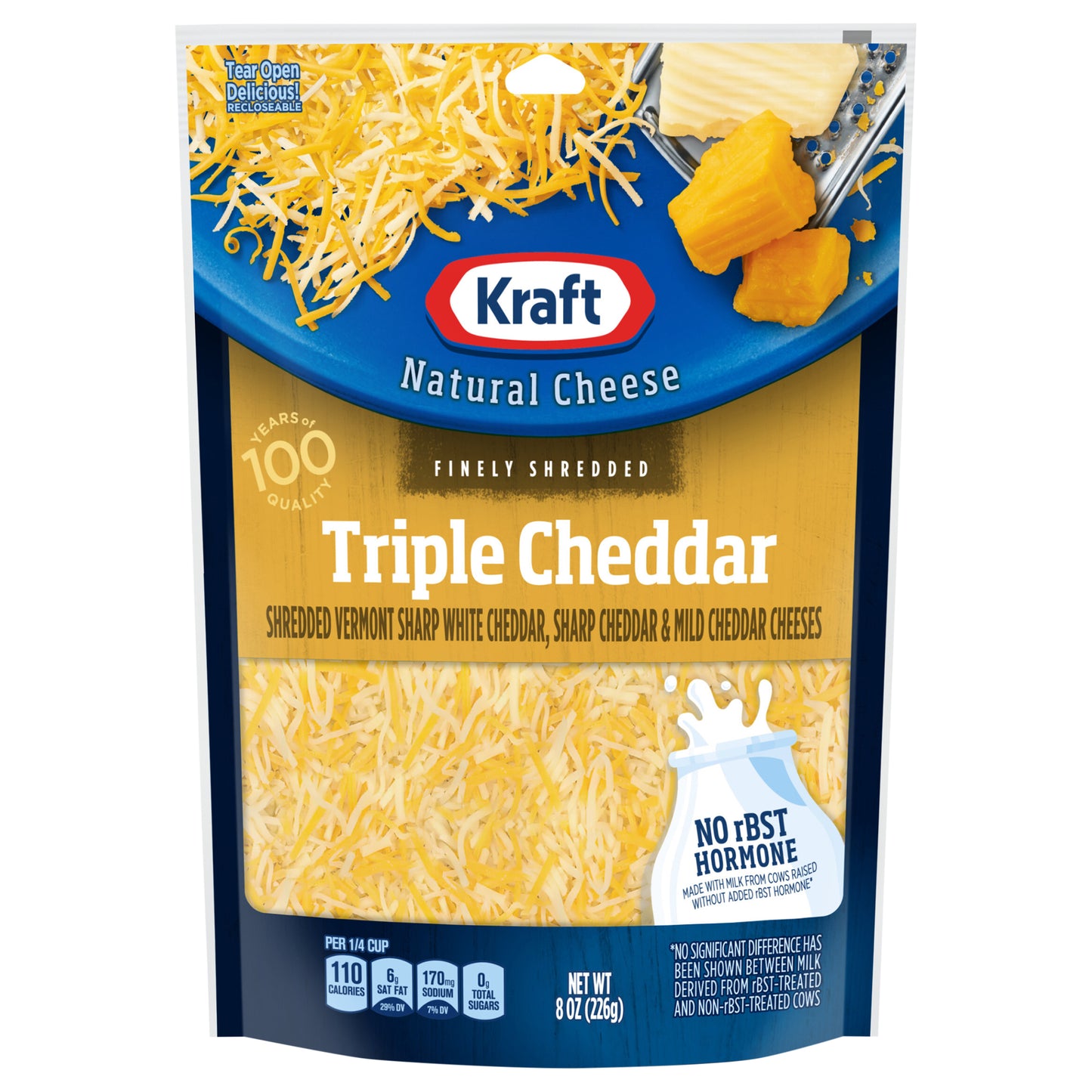 Kraft Triple Cheddar Finely Shredded Cheese, 8 oz Bag