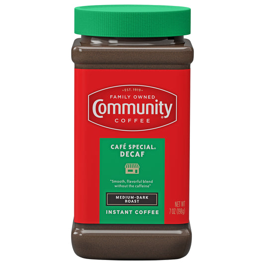 Community Coffee Instant Medium-Dark Roast Decaf Cafe Special Coffee 7 oz