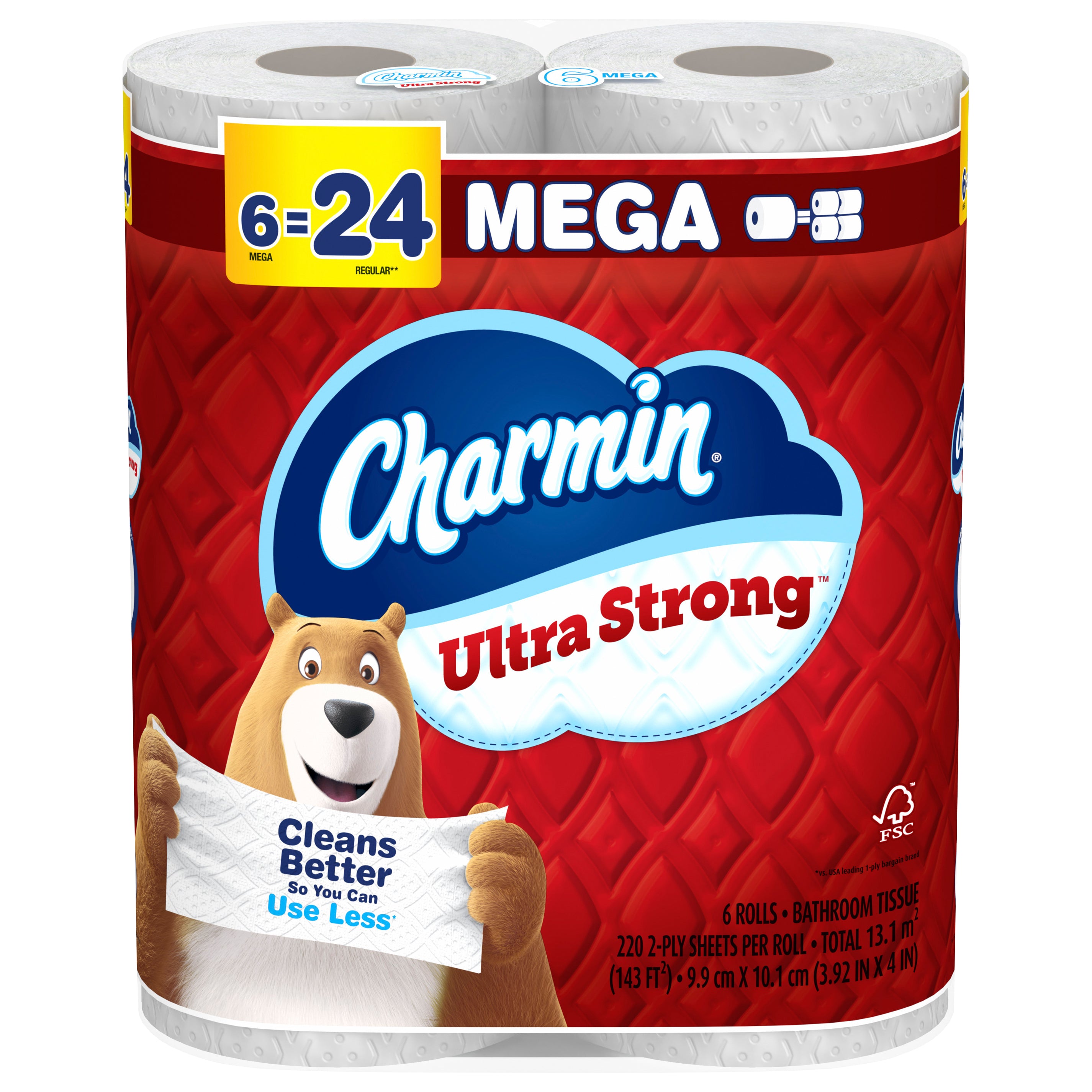 Charmin Ultra Strong Toilet Paper 6 Mega Rolls, 220 Sheets Per Roll ...