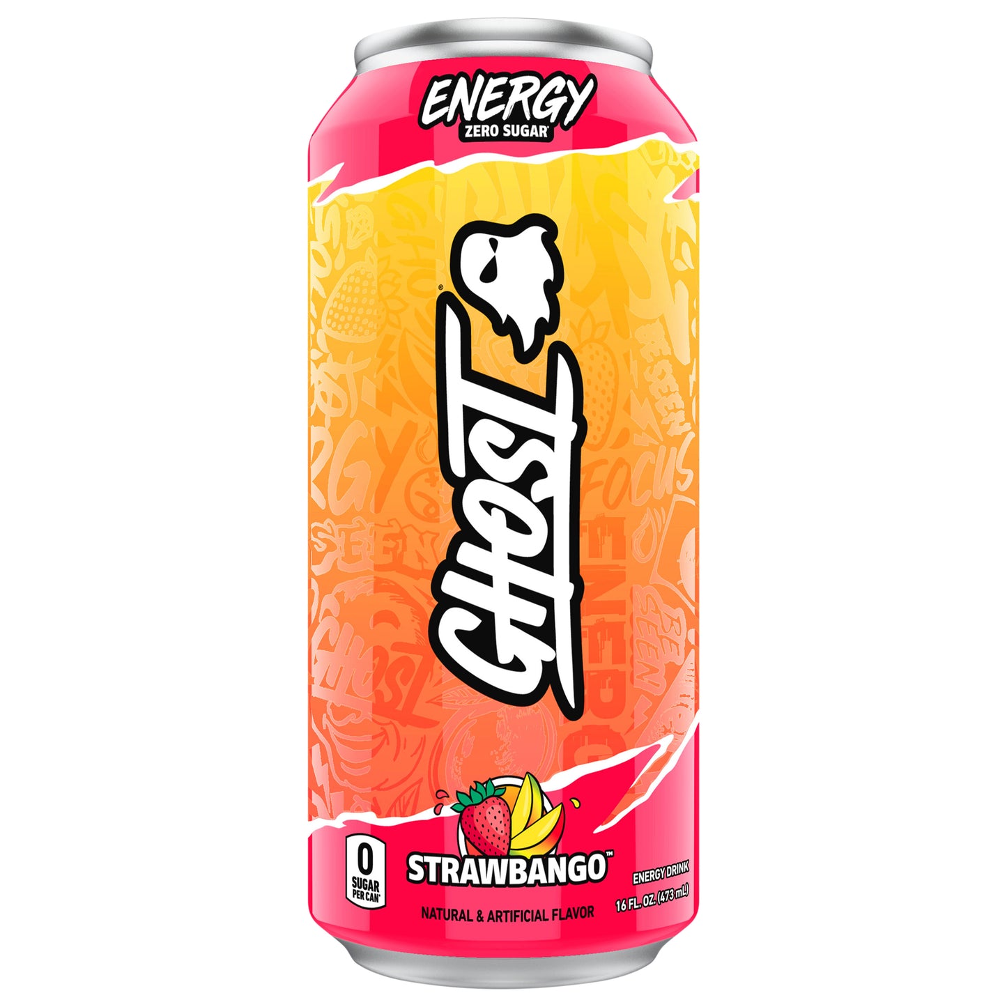 Ghost Zero Sugar Energy Drink, Strawbango, 16 fl oz can