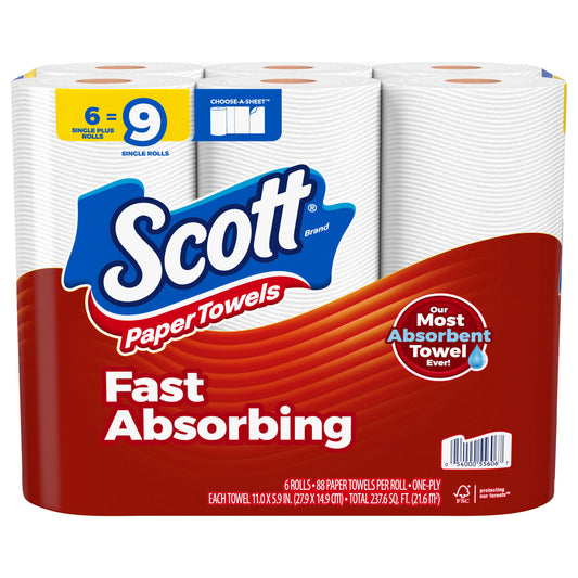 Scott Paper Towels, Choose-A-Sheet, 6 Single Plus Rolls = 9 Regular Rolls (88 Sheets Per Roll)