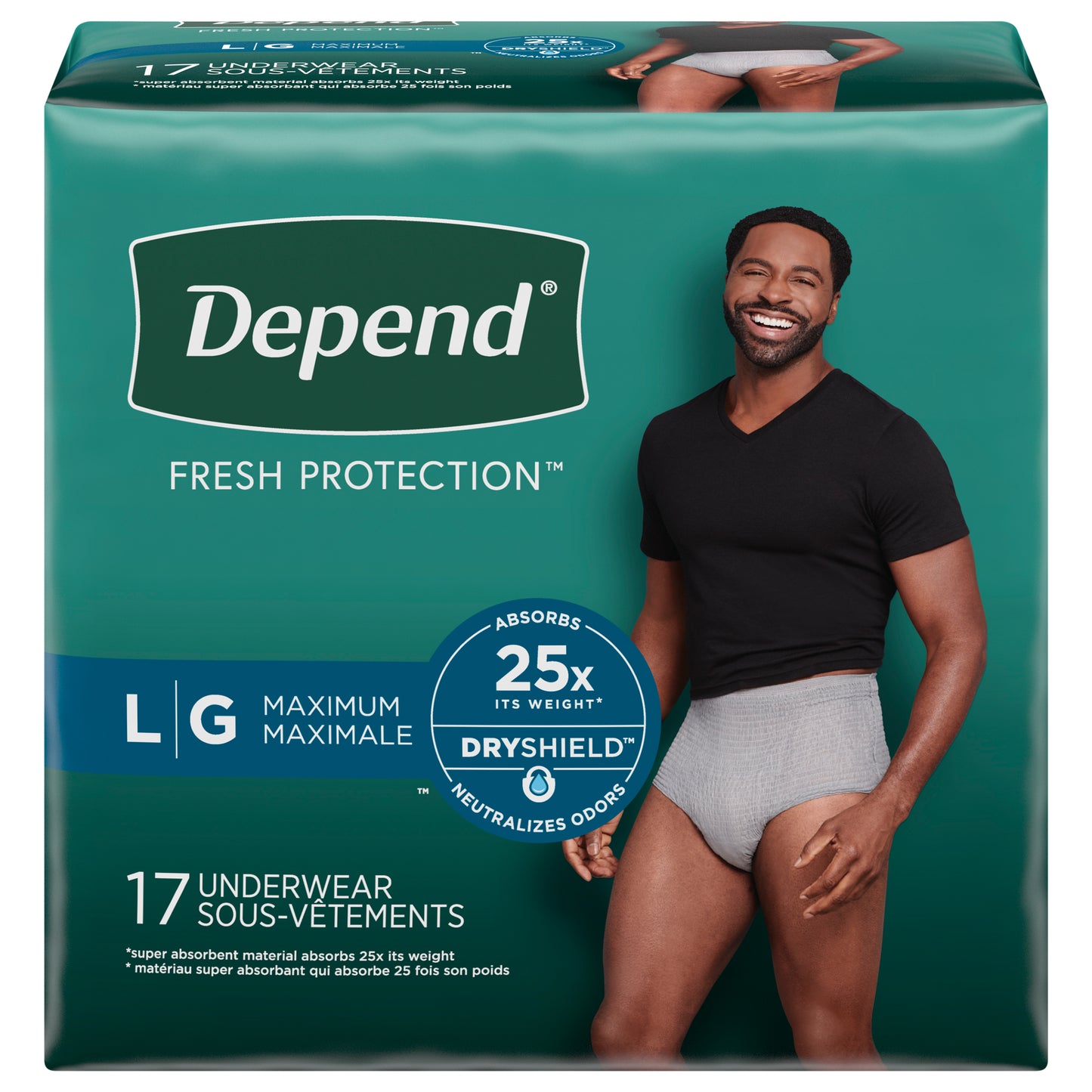 Depend Fresh Protection Adult Incontinence Underwear for Men (Formerly Depend Fit-Flex), Disposable, Maximum, Large, Grey, 17 Count