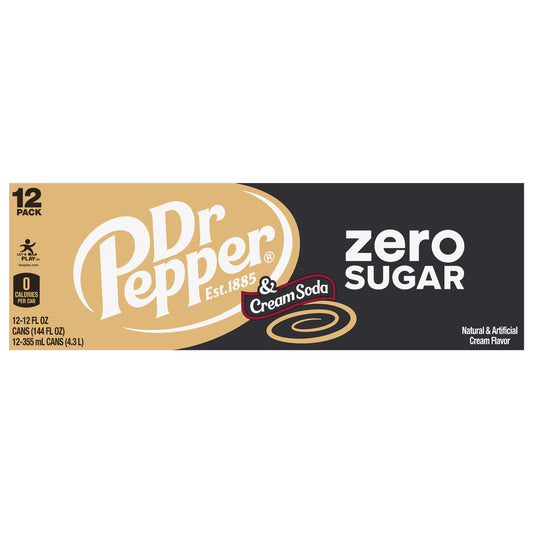 Dr Pepper 12 Pack Zero Sugar Cream Soda 12-12 fl oz Can