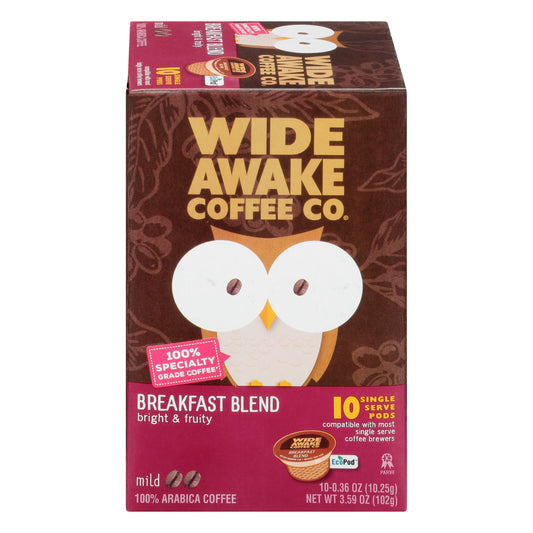 Wide Awake Coffee Co. Single Serve Pods Mild Breakfast Blend Coffee 10 0.36 oz 10 ea Box