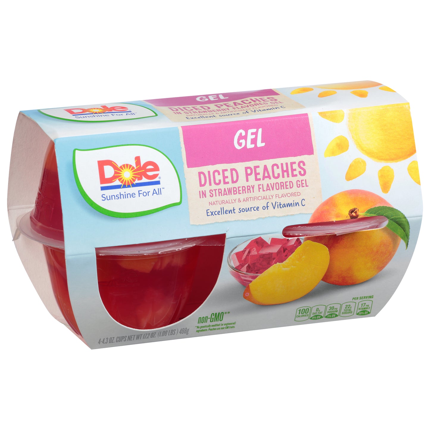 Dole Gel Diced Peaches in Strawberry Flavored Gel 4 - 4.3 oz Cups