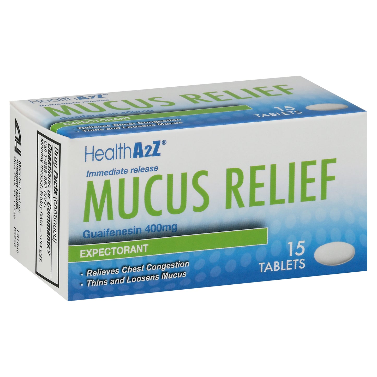 HealthA2Z Tablets 400 mg Expectorant Immediate Release Mucus Relief 15 ea