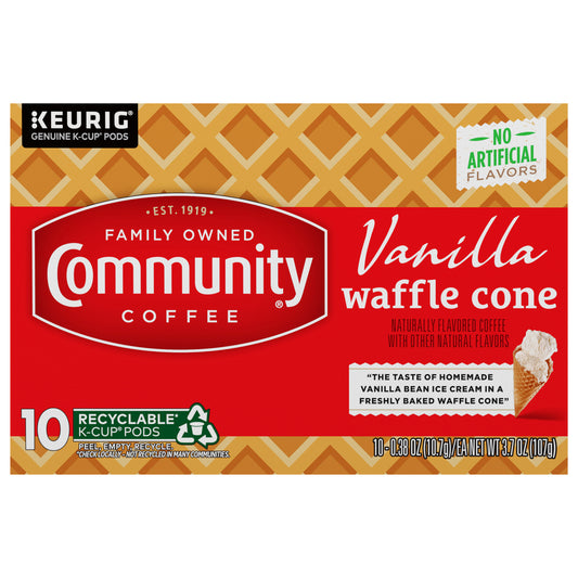 Community Coffee Vanilla Waffle Cone Medium Roast Single Serve 10 ct Box
