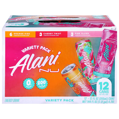 Alani Nu Orange Kiss/Cherry Twists/Pink Slush Energy Drink 12 - 12 fl oz Cans