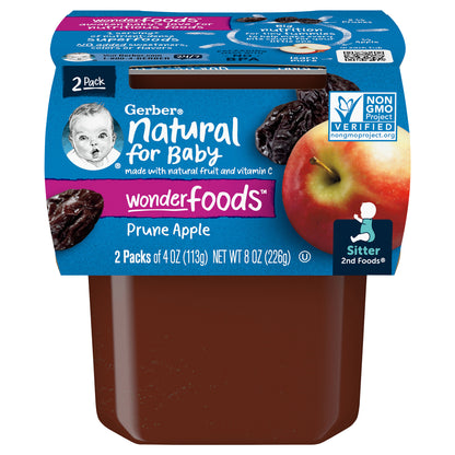 Gerber Natural for Baby Sitter 2nd Foods Prune Apple Baby Food 2 - 4 oz Tub