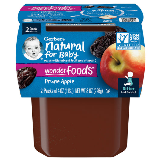 Gerber Natural for Baby Sitter 2nd Foods Prune Apple Baby Food 2 - 4 oz Tub