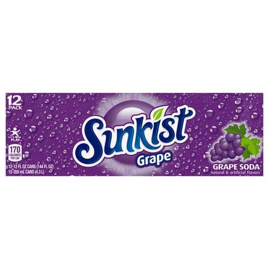 Sunkist Grape Soda, 12 fl oz cans, 12 pack