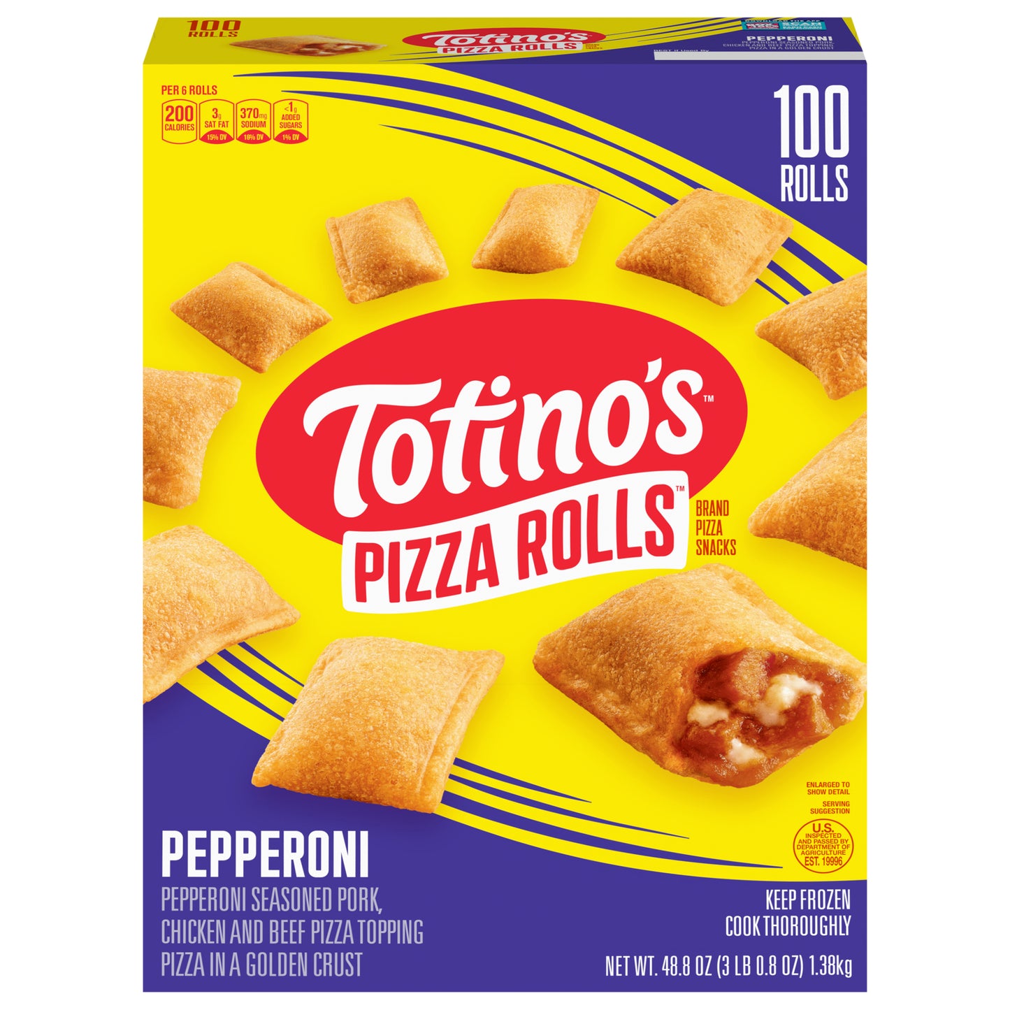 Totino's Pizza Rolls, Pepperoni Flavored, Frozen Snacks, 100 Ct, 48.8 oz