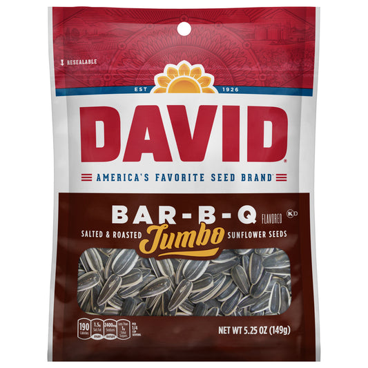 David Jumbo Salted & Roasted Bar-B-Q Flavored Sunflower Seeds 5.25 oz