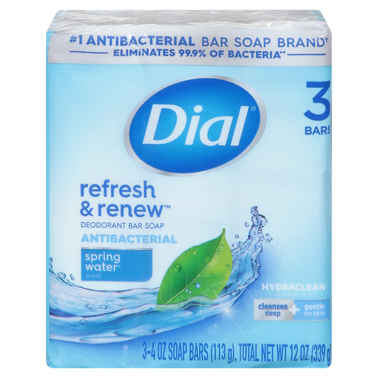 Dial Refresh & Renew Antibacterial Deodorant Spring Water Scent Bar Soap 3 - 4 oz Soap