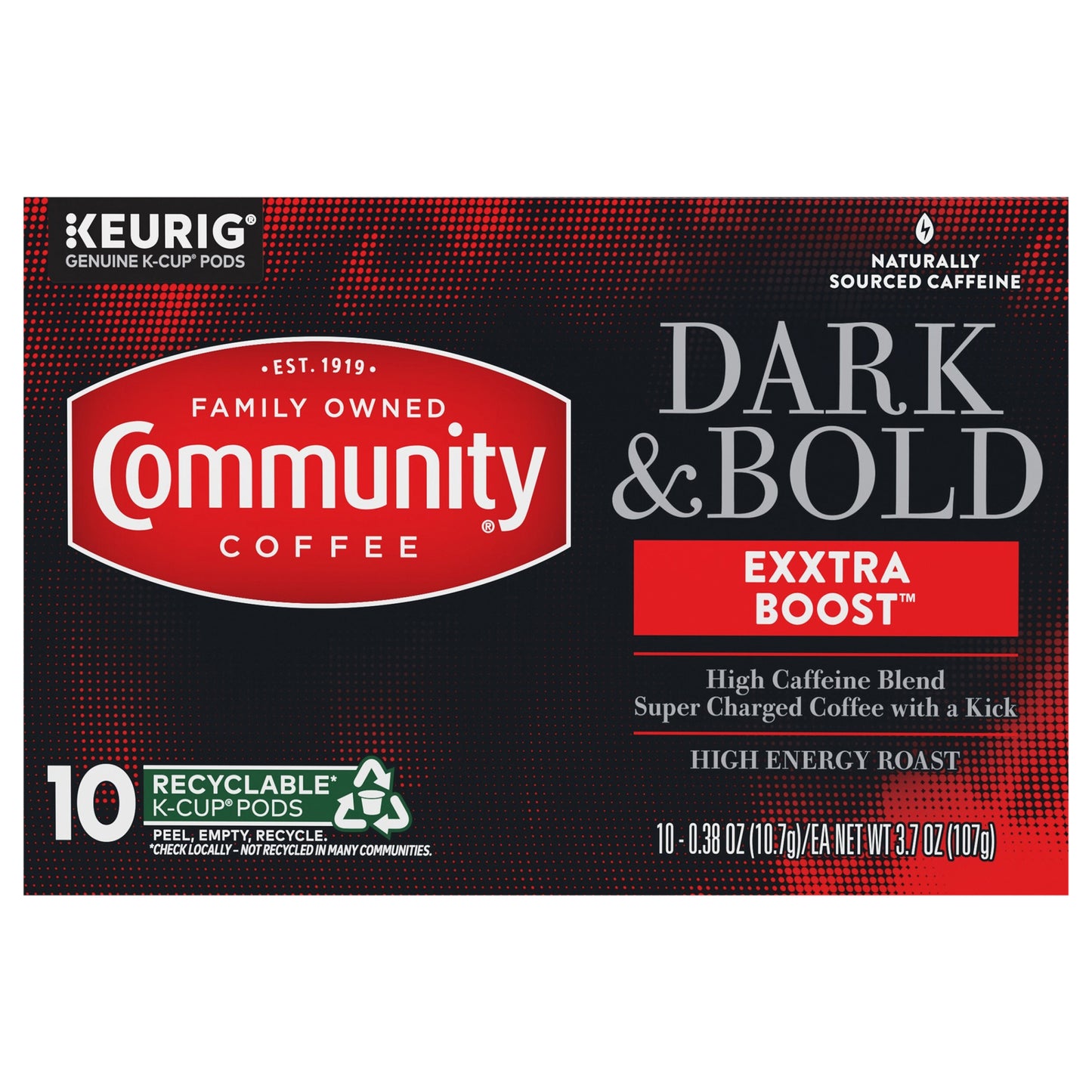 Community Coffee Dark & Bold Exxtra Boost High Energy Roast Keurig® K-Cup® Pods 10 ct Box