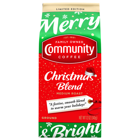 Community Coffee Christmas Blend Medium Roast Ground 12 oz Gable Top