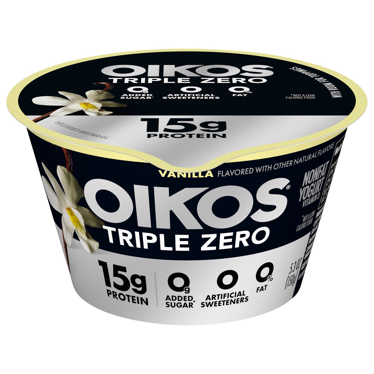 Oikos Triple Zero Vanilla 15g Protein, 0g Added Sugar, Nonfat Greek Yogurt, 5.3 OZ Cup