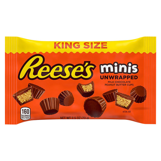 REESE'S Minis King Size Milk Chocolate Peanut Butter Cups Candy, Unwrapped Candy, 2.5 oz, Bag