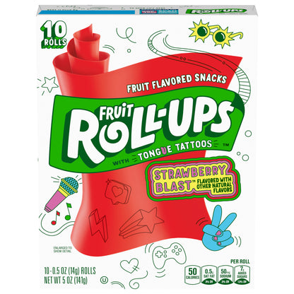 Fruit Roll-Ups Fruit Flavored Snacks, Strawberry Blast, 0.5 oz, 10 ct