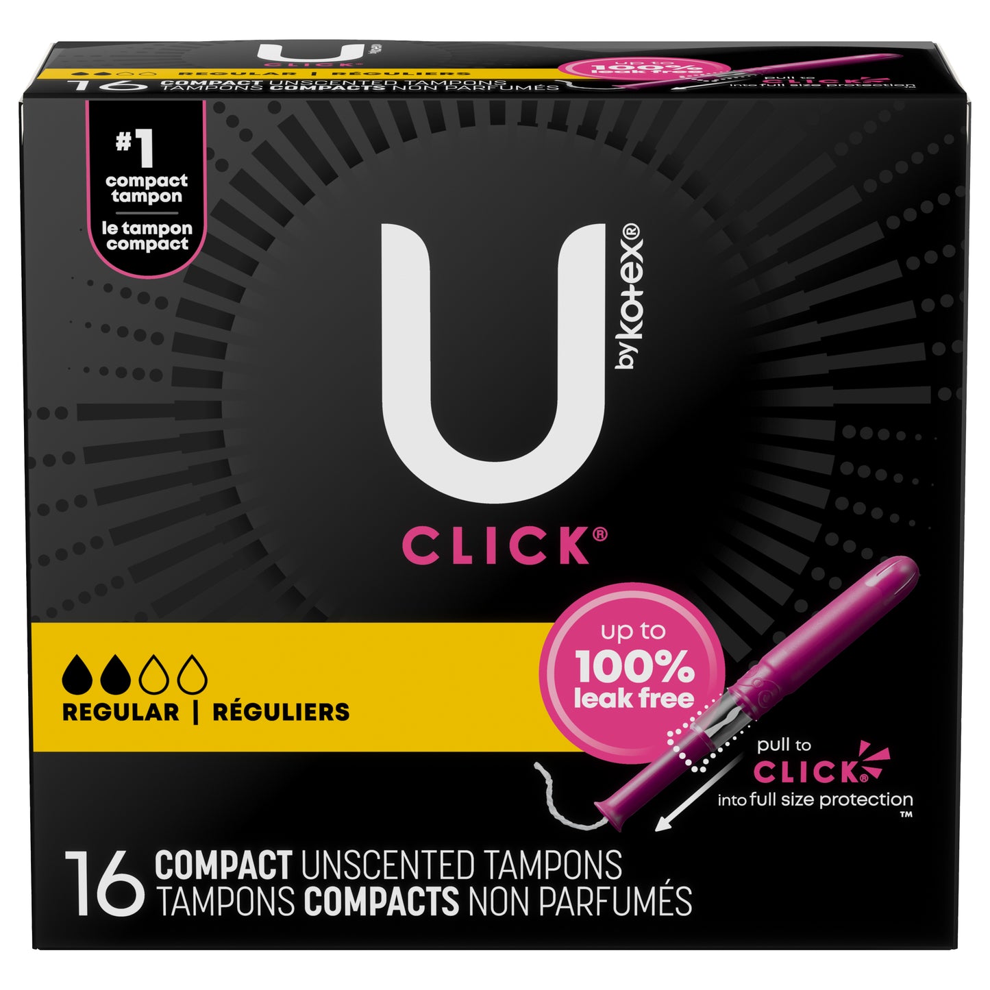 U by Kotex Click Compact Tampons, Regular, Unscented, 16 Count